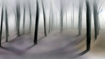 watercolor painting of landscape image for winter season, winter colors., snowy woods look with generative AI.