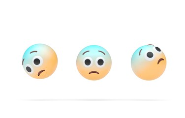 Set Fearful Face Emoji. 3D Illustration