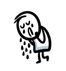 Very upset stick figure character walking in tears.