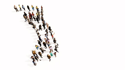 Concept or conceptual large community of people forming the image of a golf player on white background. A 3d illustration metaphor for sport, competition, recreation, leisure, lifestyle and hobby