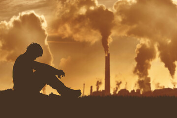 .Harmful pollution is caused by industrial plants. Pollution problems in the world. Poor health...