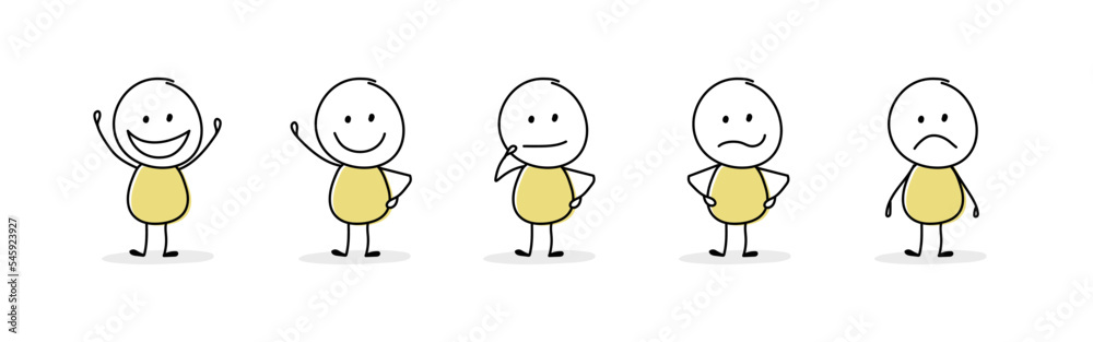 Wall mural Funny stickman with different emotions. Icon set. Vector