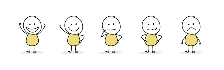 Funny stickman with different emotions. Icon set. Vector