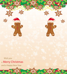 Christmas greeting card with gingerbread cookies