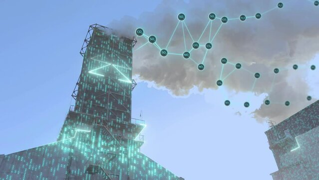 Emission of solid substances into the atmosphere. Environmental pollution visualization. White smoke from the factory chimney, visualization of the release of hazardous components