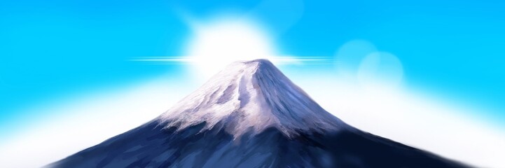 美しい日本の富士山のお正月初日の出風景画イラスト