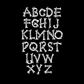 Font alphabet skeleton bone style
