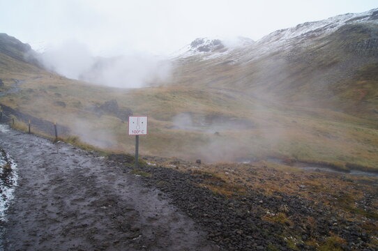 Steam rising in Geothermal Area outside Hveragerdi (the Earthquake Town), Iceland