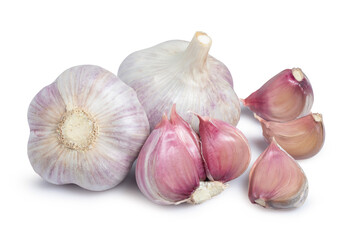 Garlic clove and bulb isolated on white background.