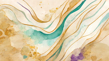 abstract background with waves, braun, gold, turquoise, pattern, background, greeting card, invitation, illustration, digital