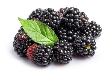 Blackberries with leaves isolated on white background