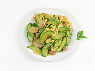 Stir-Fried cucumber and egg with oyster sauce, Thai food recipe.