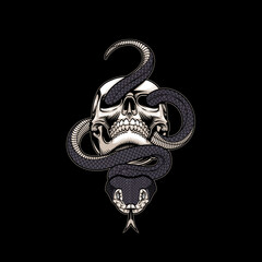 Obraz premium viper snake coiled skull illustration print design logo