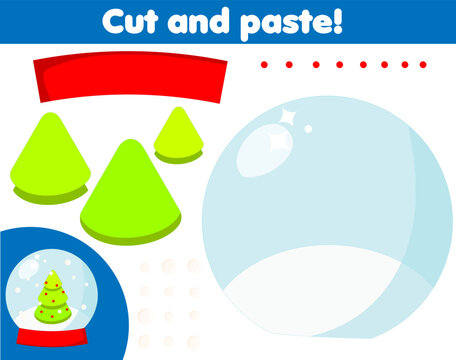 creative children educational game. Paper cut activity. Make a New Year, Christmas crystal ball with glue and scissors