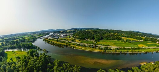 Panorama-Aufnahme Deggenau und Isarmündung bei Deggendorf im Niederbayerischen Donautal