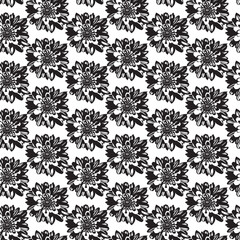 Seamless pattern with chrysanthemum flowers. Black and white floral background.
