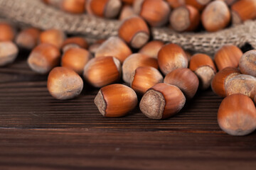 hazelnuts on a wooden table