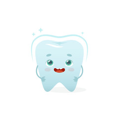 Cute tooth with protection aura. Cartoon dental mascot for kids dental clinic. Adorable vector tooth with smiling face.