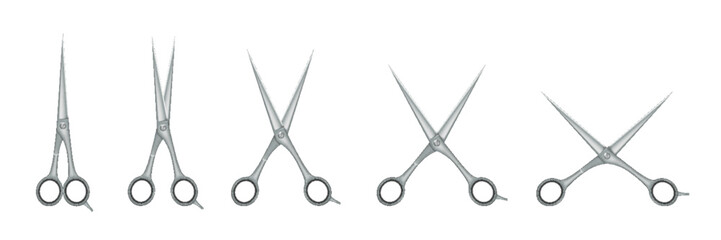Hairdresser scissors 3d realistic set. Hairdressing tool, barber or beauty salon equipment - obrazy, fototapety, plakaty