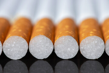 Stacked Filter Cigarettes, Macro Closeup Pattern, Smoking Addiction Concept,