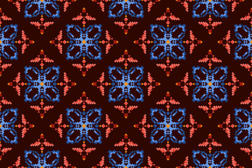 Fabric pixel ethnic seamless pattern decoration design. Aztec fabric carpet boho mandalas textile decor wallpaper. Tribal native motif ornaments traditional embroidery vector background 