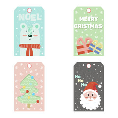 New Year and Christmas cards with Santa , a bear with gifts and a Christmas tree