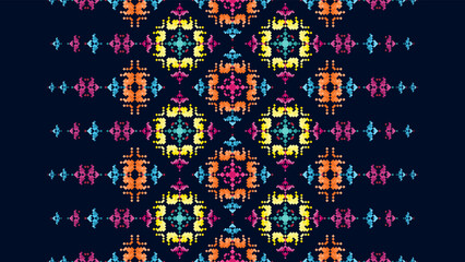 Fabric pixel ethnic seamless pattern decoration design. Aztec fabric carpet boho mandalas textile decor wallpaper. Tribal native motif ornaments traditional embroidery vector background 