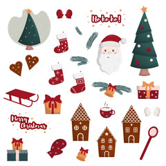 Cute Christmas Vector Illustrations, Santa, Christmas tree, Gingerbread, Merry Christmas, Stockings, Gifts