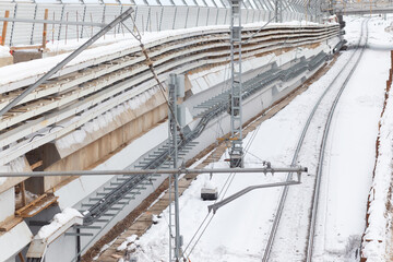 Railway under construction in winter.