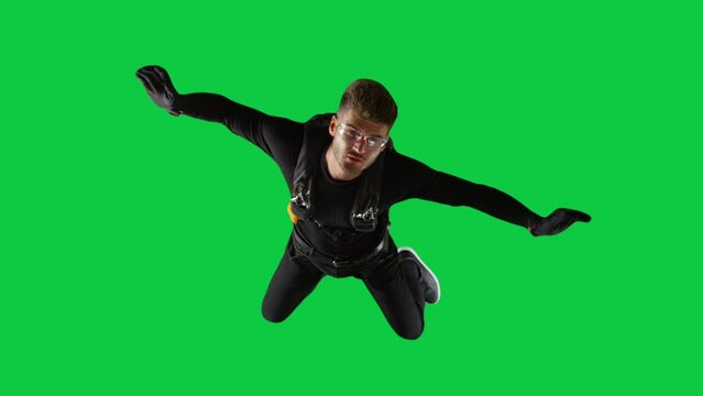 Skydiver on green screen, Skydiver on chromakey