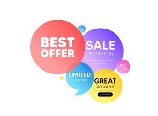 Discount offer bubble banner. Best offer tag. Special price Sale sign. Advertising Discounts symbol. Promo coupon banner. Best offer round tag. Quote shape element. Vector