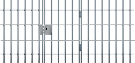 Realistic prison metal bars. Prison fence jail. Iron jail cage. Template design for criminal or sentence. Vector illustration