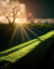 Spring seasonal background. Green forest with rees during spring season with warm sunlight Beautiful nature scene 3d render	