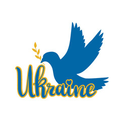 Stand with Ukraine. Dove with olive brunch. Peace in Ukraine. Stop russian agression