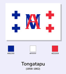 Vector Illustration of Tongatapu (1858-1862) flag isolated on light blue background. Illustration Tongatapu flag with Color Codes. As close as possible to the original.