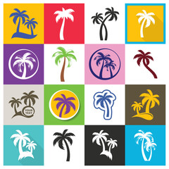 Trendy vector palm tree icons big set