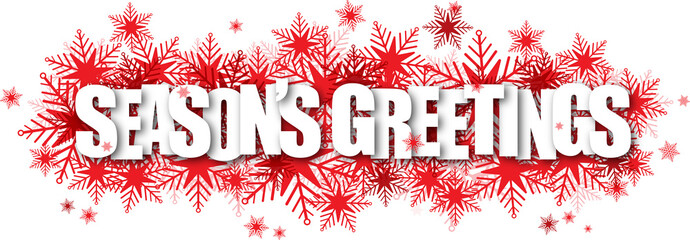 SEASON'S GREETNIGS on banner composed of red snowflakes with transparent background