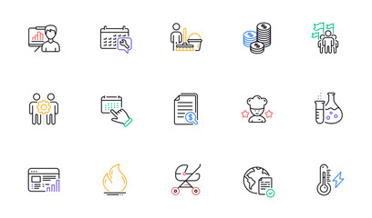 Online voting, Cleaning and Web report line icons for website, printing. Collection of Spanner, Fire energy, Best chef icons. Employees teamwork, Baby carriage, Leadership web elements. Vector