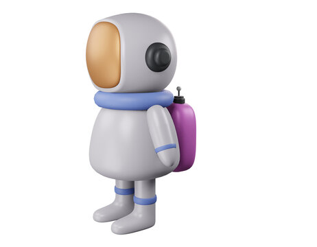 Astronaut boy with bag 3d render on white background.