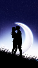 silhouette of a couple kissing 
digital art ,type painting ,3d illustration , high definition ,  wallpaper