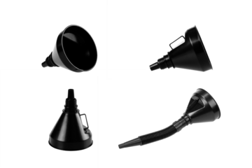 Correction of black Plastic funnel isolated on white background with clipping path.