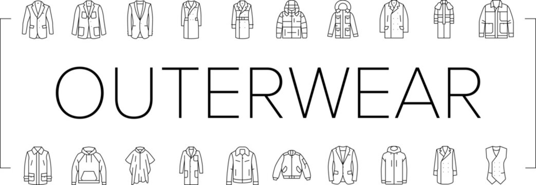 outerwear clothing casual fashion icons set vector