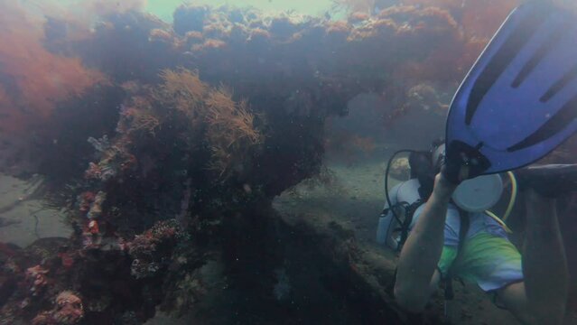 POV Scuba Diver Sunken Ship Wreck Uss Liberty Scuba Diving In Bali Indonesia