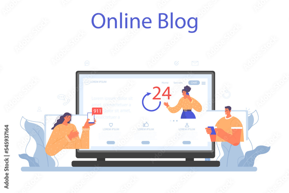 Poster call center or helpline online service or platform. support operator