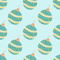 Christmas Tree Toys Seamless Pattern. Flat vector illustration