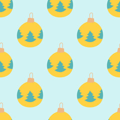 Christmas Tree Toys Seamless Pattern. Flat vector illustration