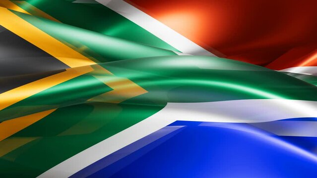 South Africa flag shiny glass smooth overflow abstract shape waves moved infinite loop video background