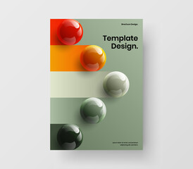 Multicolored brochure A4 vector design layout. Fresh realistic spheres presentation template.