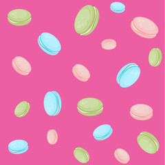 Pattern delicious macaroni dessert on a pink background