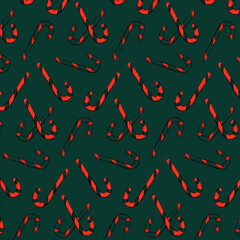 Christmas seamless pattern on a green background with New Year sweets